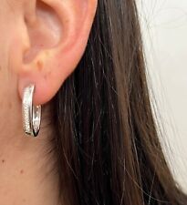 ORECCHINI ORO BIANCO 750% 18KT CERCHIO OVALE DONNA DIAMANTI BRILLANTI OR GOLD