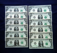 Banconote Federal Reserve 1969 1 dollaro SET COMPLETO DISTRETTO 12 pezzi UNC/GEM
