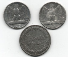 Regno d'Italia. 3 monete falsi d'epoca, 2 x 5 lire aquilotto + buono da 1 lira.
