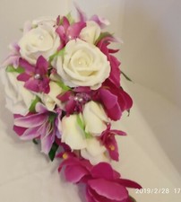 Wedding BOUQUET , large teardrop bouquet purple & ivory 