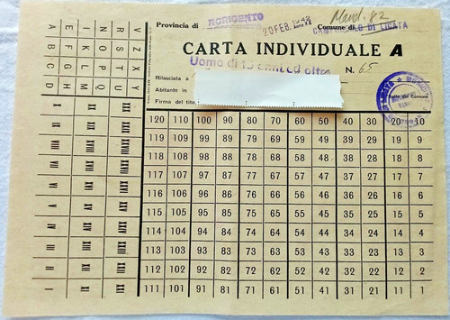 Tessera carta annonaria anno - tessera,