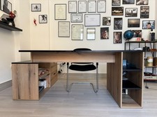 Scrivania con Cassettiera e Ripiano (160x80x75,5) - Legno naturale e nero