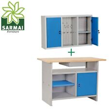 Banco da lavoro con piano in legno più armadio pensile portautensili più omaggio