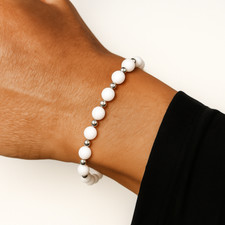 Bracciale Perle Bianche e Argento 6mm 8mm Acciaio Uomo Donna braccialetto Bianco