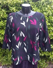 Camicia MARELLA by MAX MARA 42 44 nero viola verde bianco foglie maniche a 3/4