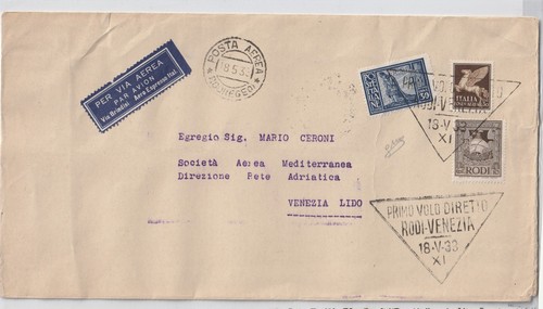 Storia postale primo volo - primo, rodi