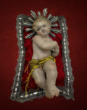 Bambino Gesù Bambinello Napoletano Culla Crib 12 Cm Argilla Occhi Vetro