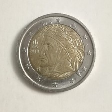 2 € EURO ITALIA 2019 RARA MONETA CIRCOLATA AREA POCHE DANTE ALIGHIERI