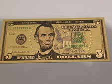 Lotto A007 Banconota 5 Dollari USA “Lincoln” laminato oro – come da foto