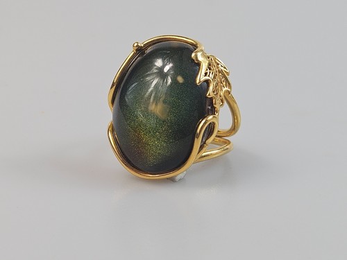 Anello ambra blu - oro,