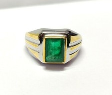 Smeraldo Anello Uomo Pesante 6x8 Ottagono 1.5 KT Smeraldo Vintage Anello