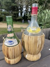 2 Empty Chianti Bottles Set In