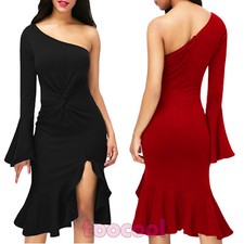 Vestito donna miniabito abito monospalla monomanica volants nuovo DL-2143