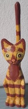 Gatto Statuetta in Piedi in Legno Fatta e Dipinta a Mano Malesia Anni '90