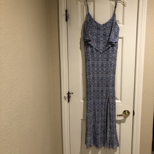 Maxi abito blu fango - , floreale