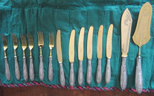 servizio 12 posate dolce + paletta e coltello in argento 800 e lama dorata    