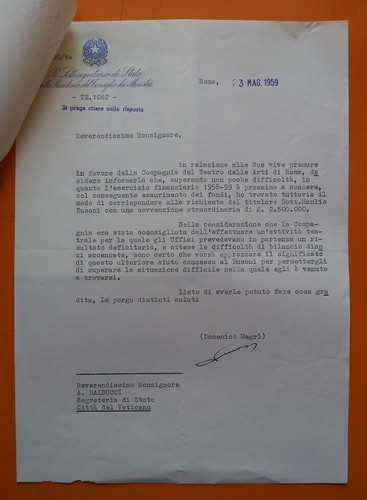 Roma 1959 lettera autografata - roma,
