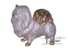 Statua scultura cucciolo cane volpino dog bianco perlato oro swarovski animali c
