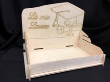 VASSOIO PORTA SACCHETTI BOMBONIERE CESTO LAUREA LEGNO CONFETTATA DECOR TOCCO