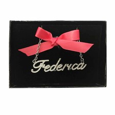 Collana nome FEDERICA con strass collana in acciaio 40 cm con scatolina regalo 