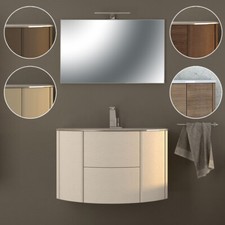 MOBILE BAGNO SOSPESO CURVO 90 CM 2 ANTE 2 CASSETTI LAVABO SPECCHIO LED EDEN