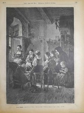 Stampa antica BAMBINE A SCUOLA