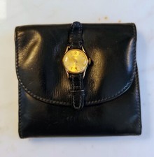 GUCCI PORTAFOGLIO PELLE NERA CON OROLOGIO MATURA n° 2432 VINTAGE ANNI ‘50/’60