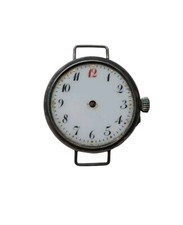 *HH* Antico Raro Orologio Da Polso Quadrante Porcellanato Cassa Argento Clock 