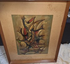 Dipinto Ad Olio Antico Astratto Vincenzo Izzo . 1966