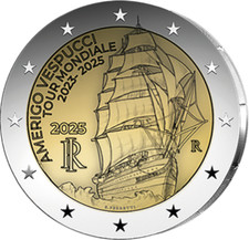 2 EURO ITALIA 2025 - TOUR MONDIALE DELLA NAVE SCUOLA AMERIGO VESPUCCI - FDC UNC