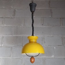Lampadario Vetro Murano Giallo Bianco Lucido Incamiciato E Legno Vintage 1970