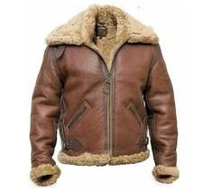 Giacca Bomber da Volo Marrone RAF Aviator Uomo B3 Pelle di Pecora Vera Pelle di Shearling