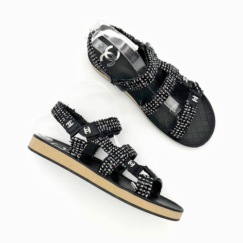 Sandalo chanel nero tweed - chanel,