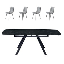 Tavolo da pranzo in marmo nero con 4 sedie in tessuto grigio design moderno