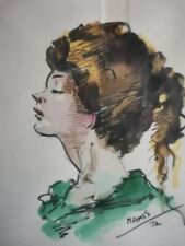 Quadro tecnica acquerello vintage artista Namis 72 soggetto volto donna