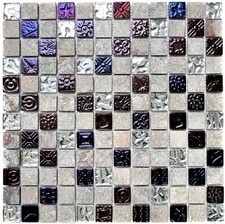 Mosaico IN Vetro Grigio / Colorato Mix Cucina Wc Parete Bagno Specchio