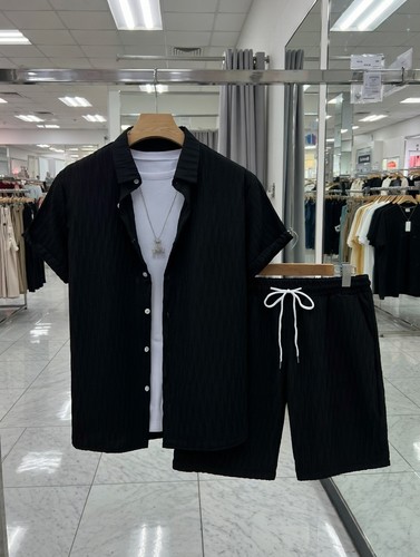 Set camicia shorts uomo nero - set,