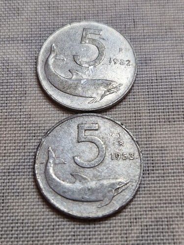 Monete lire delfino anno - monete, 5