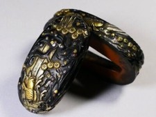 Fuchi Kashira Carp Climbing Cascata Design Spada Giapponese Fitting Edo Antico