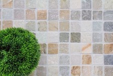 Mosaico travertino pietra naturale beige marrone burattato 43-4668_f | 10 foglie