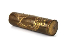 Contenitore Cilindrico Antico in Ottone Bronzato Porta Tabacco Pillole Vintage