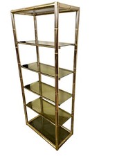 Elegante Libreria Vintage in Ottone con Ripiani in Vetro - Stile Bamboo