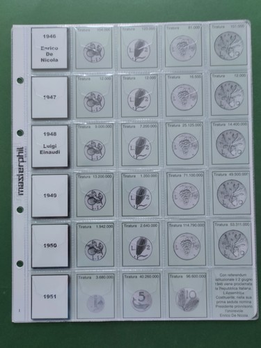 Foglio per monete lira - foglio, anni