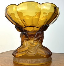 Centrotavola Art Deco figura vetro ambrato pressato ciotola donna Walther & Sohne anni 30