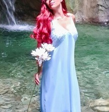 Sottoveste vintage anni 70 in pizzo e satin azzurro made italy tg l xl