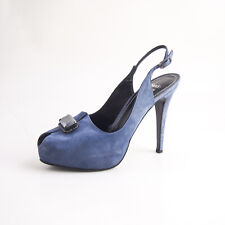 Nando Muzi tacco slingback sandalo blu scamosciato strass donna taglia EU 37 US 7