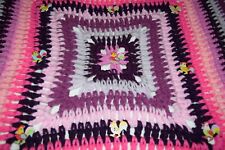 Copertina neonato uncinetto 80x80,toni rosa, con bottoni a forma gallo,lana baby