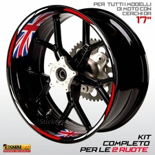 Adesivi strisce cerchi BIANCO ROSSO + bandiera inglese per ruote moto triumph