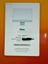 Apple iMac 24" (256GB SSD, Apple M1, 3,20GHz, 8GB, GPU 7‑core) Argento 