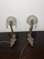 COPPIA APPLIQUE OTTONE E GOCCE E PIATTELLI DI CRISTALLO ORIGINALI